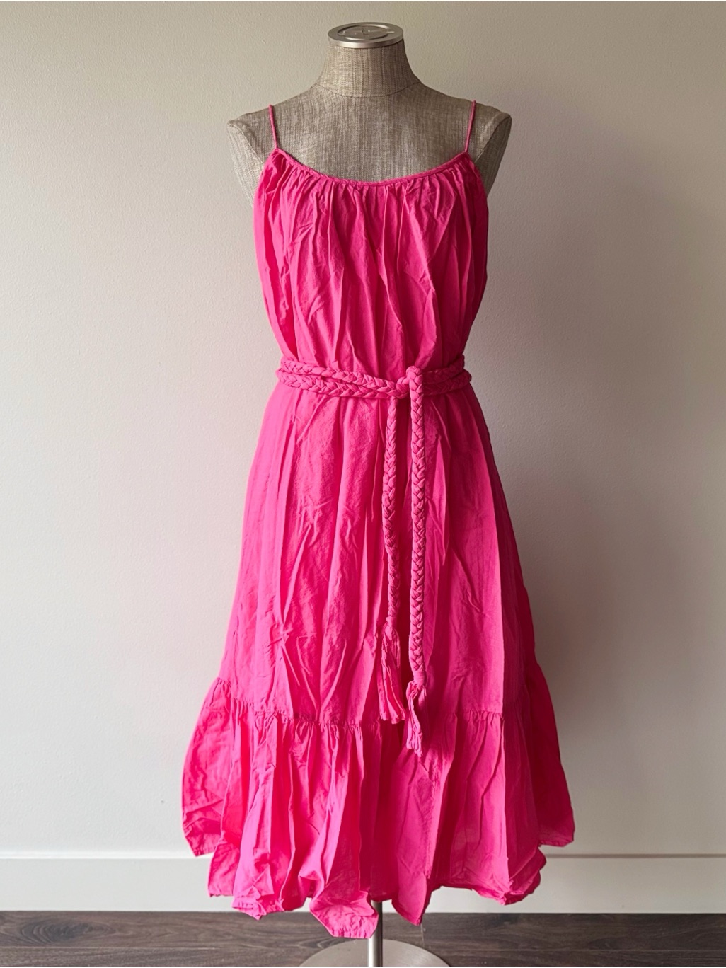 Rhode Hot Pink Lea Dress With Braided Waist Tie